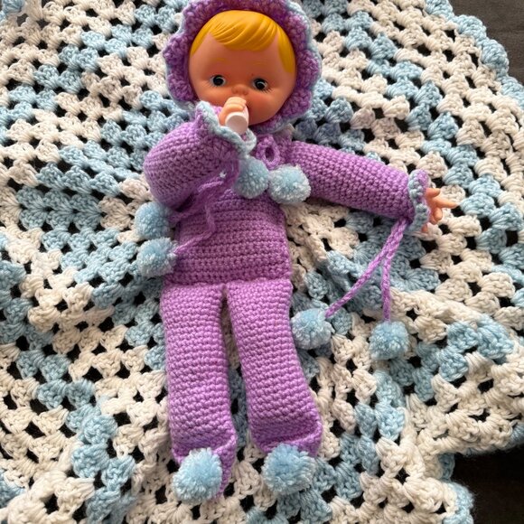 Vintage Handmade Crochet Baby Doll With Blanket - Picture 2 of 4
